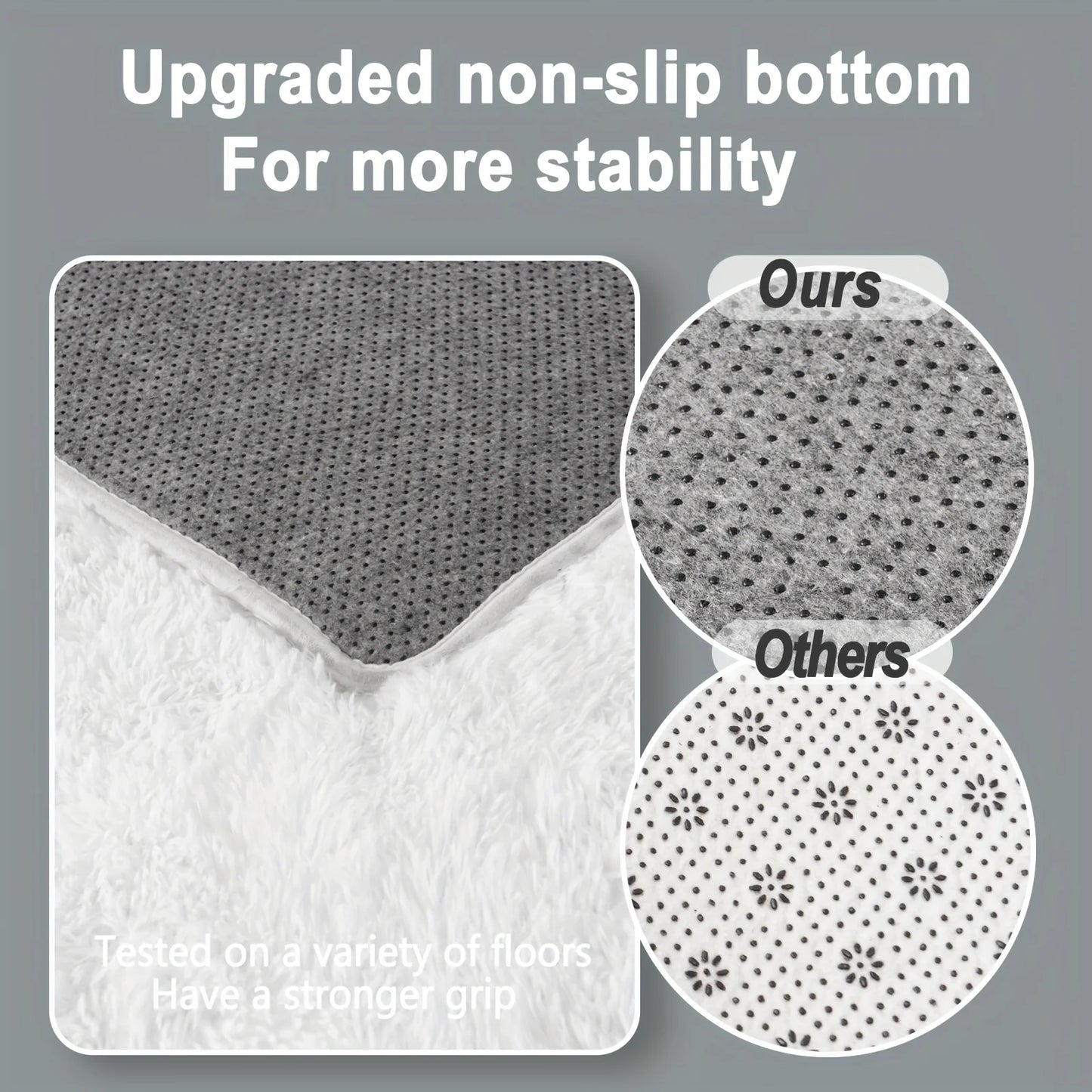 White Fluffy Shaggy Non-Slip Rugs with 4 Stickers,