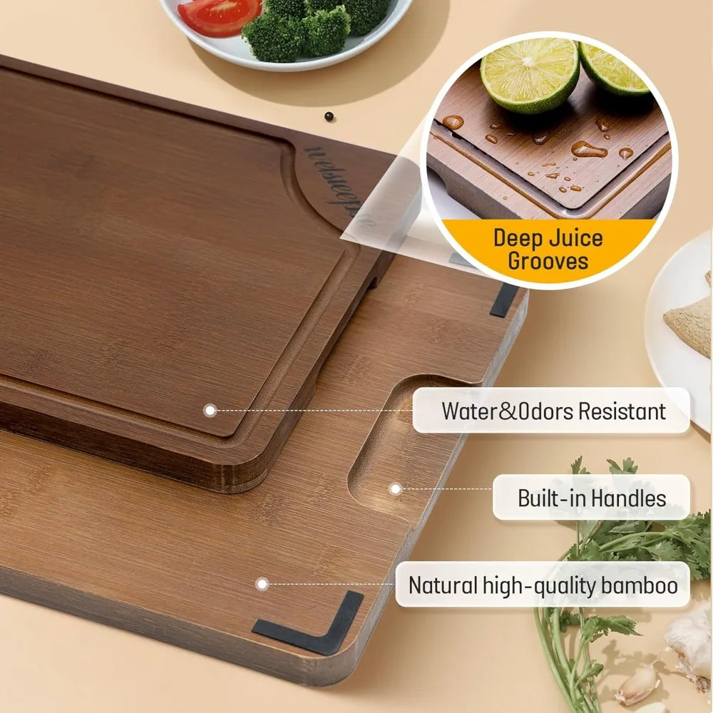 Extra Large Bamboo Cutting Board for Kitchen (Set of 3),  Juice Grooves