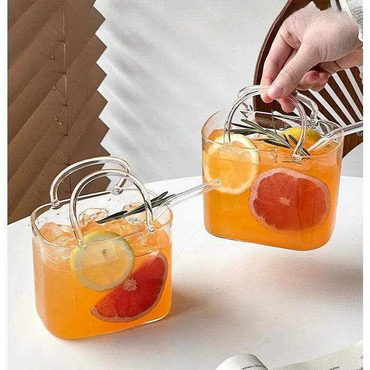 Creative Portable Handbag Glass Cup with Straw