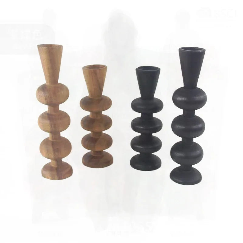 Handcrafted Walnut Wood Carbonized Steel Candlestick Black Small & Large Sizes Desktop Shooting Props Home Decor