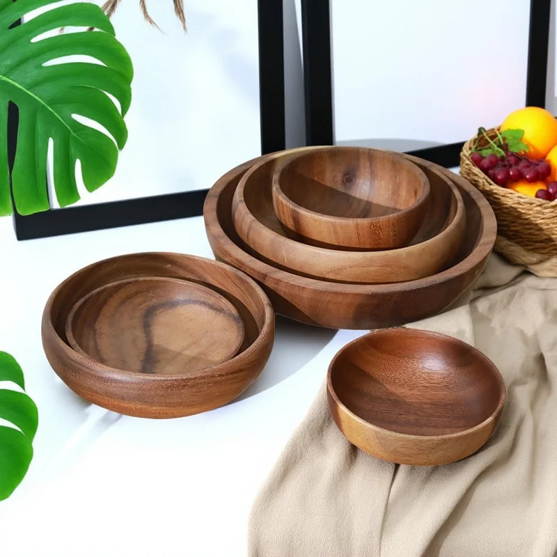 Japanese Style Wooden Salad Bowls Large Acacia Wood