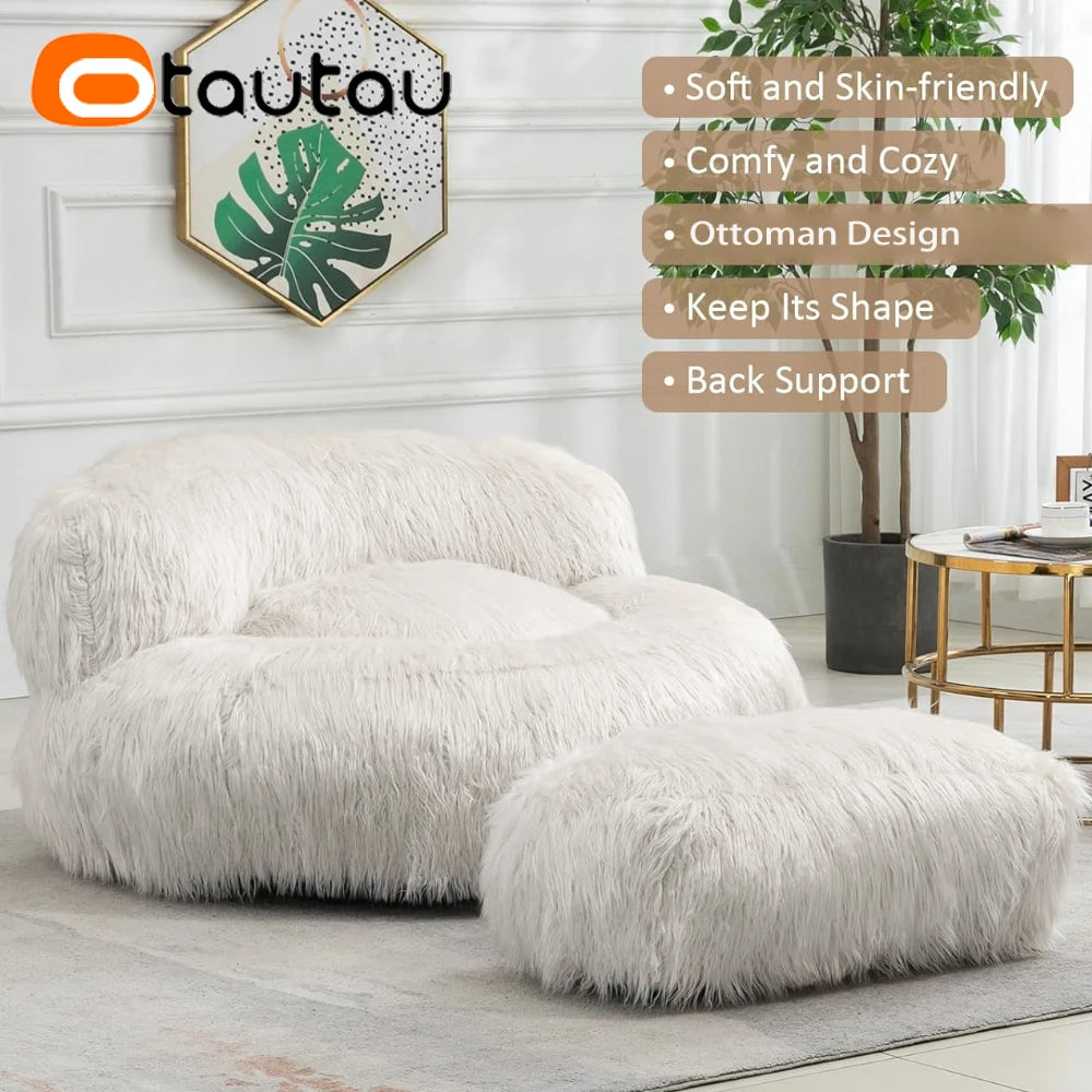 Faux Fur Bean Bag Chairs with Ottoman