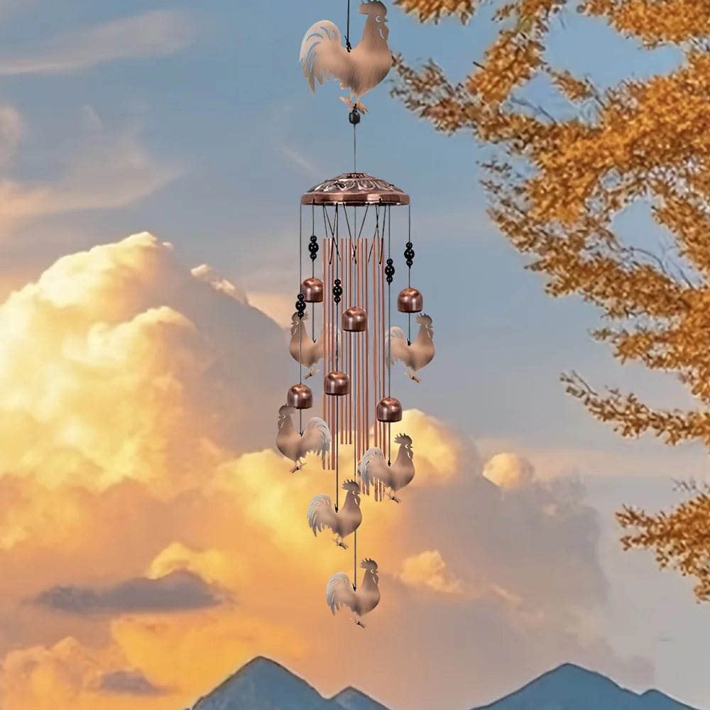 Rooster Wind Chime - Aluminum Tube Wind Chime with S-Hook,