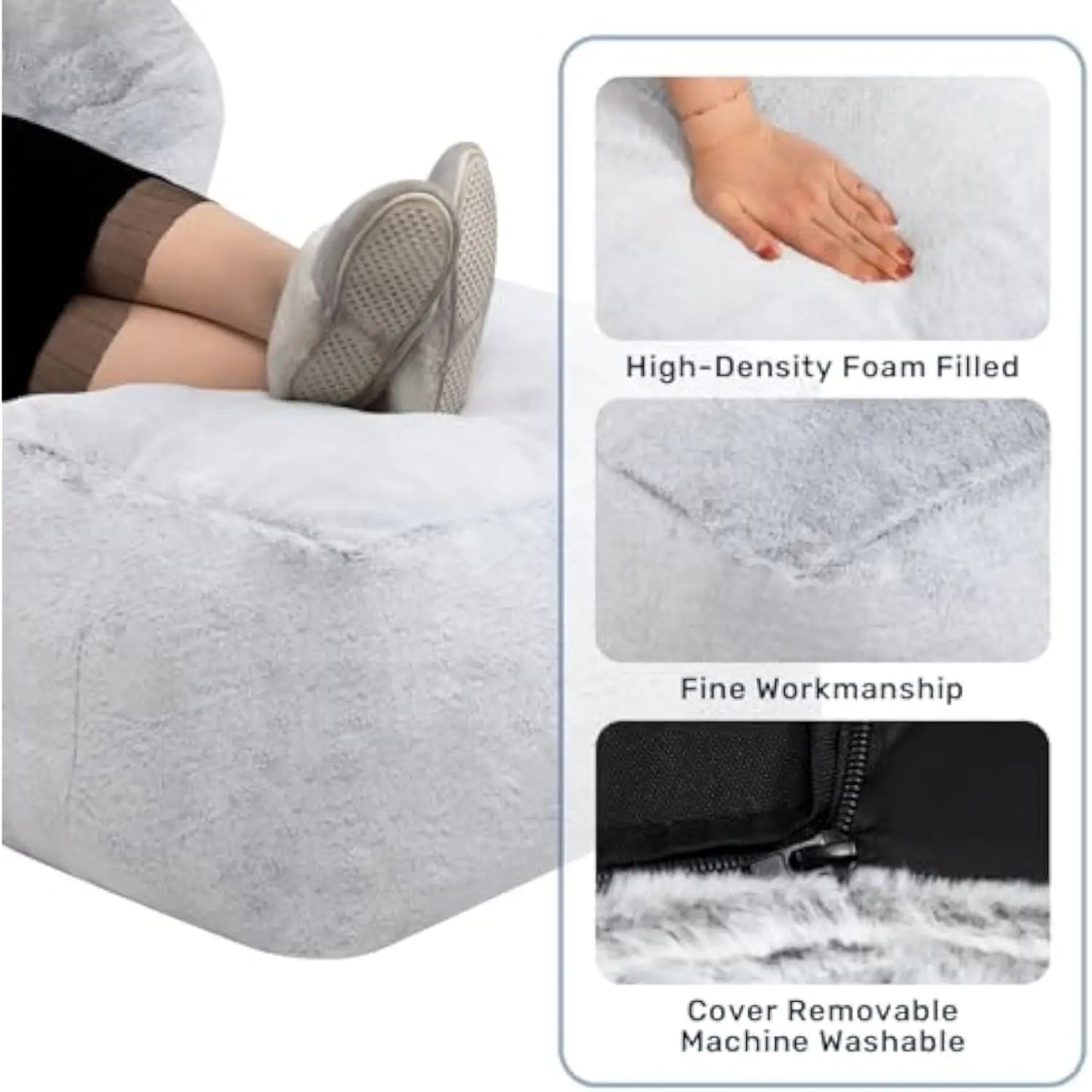 15inch H Bean Bag Ottoman Pouf  6.6LB Memory Foam Filled