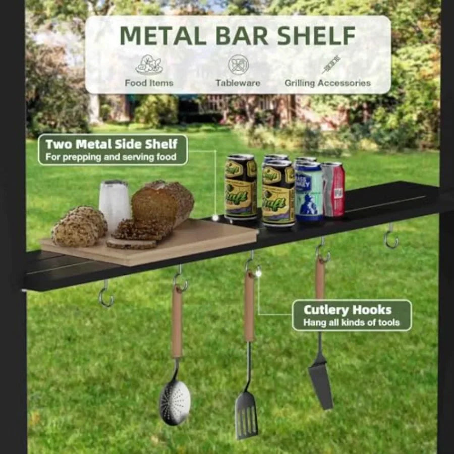 Hardtop Grill Gazebo Outdoor Gazebo with Side Shelves BBQ Grill