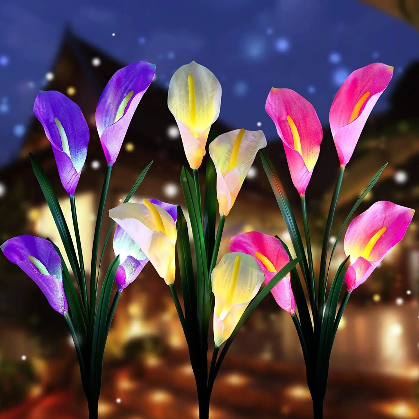 Solar Stake Lights with 4 Calla Lily LED Flowers