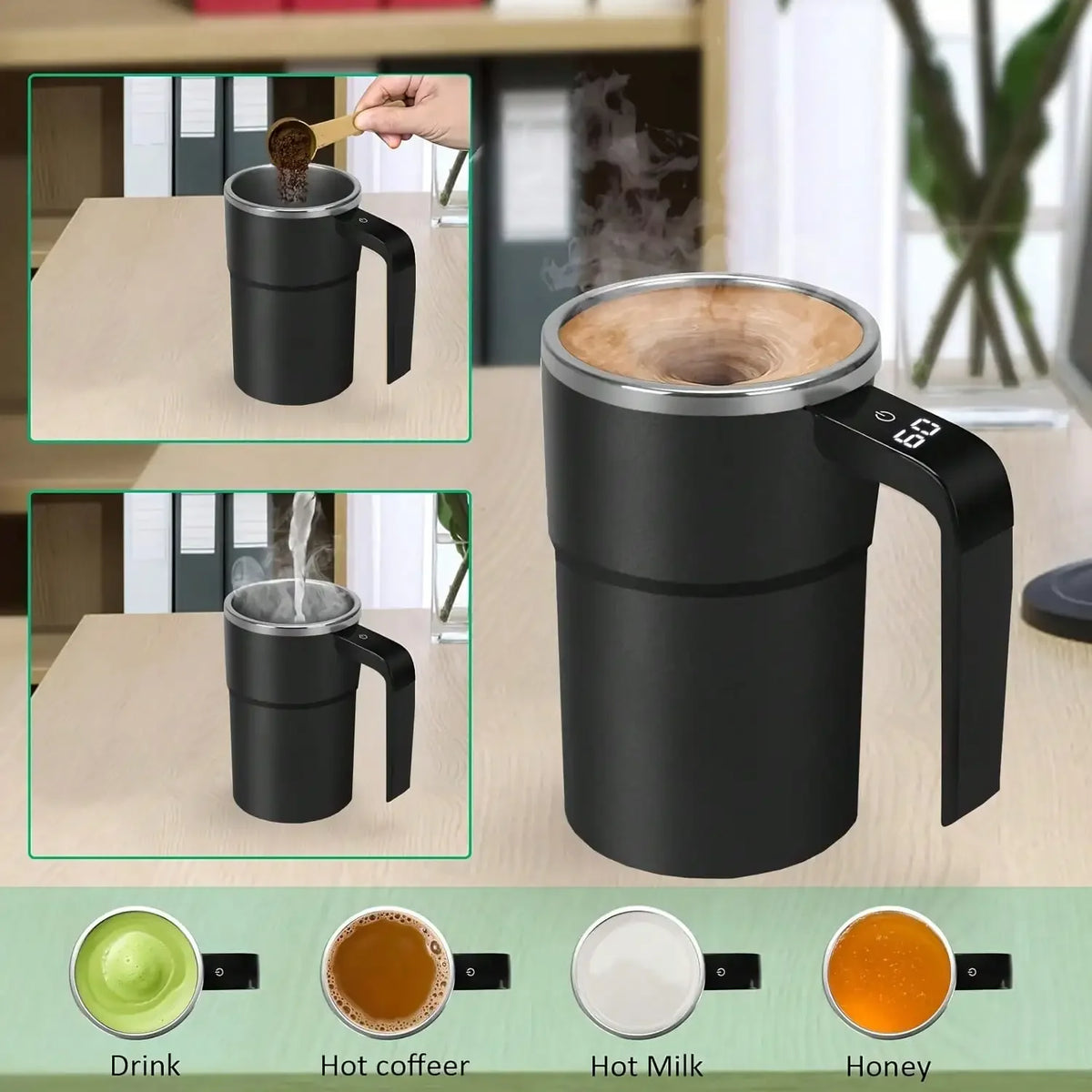 Automatic Stirring Coffee Mug With Temperature Display