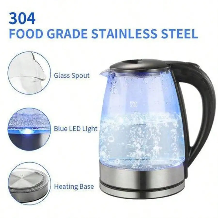 Wasserkocher Glas 2.0L LED Edelstahl 1800W