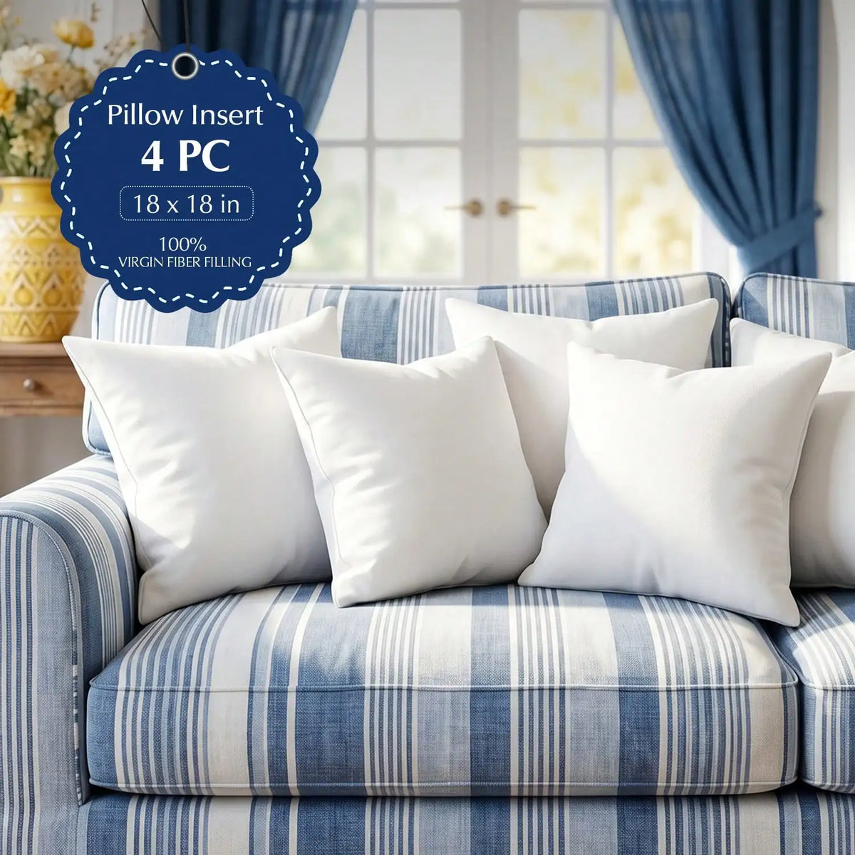 18-Inch 20-Inch 22-Inch Multi-Pack White Pillow Inserts, 2pcs 4pcs 100% Microfiber Filled