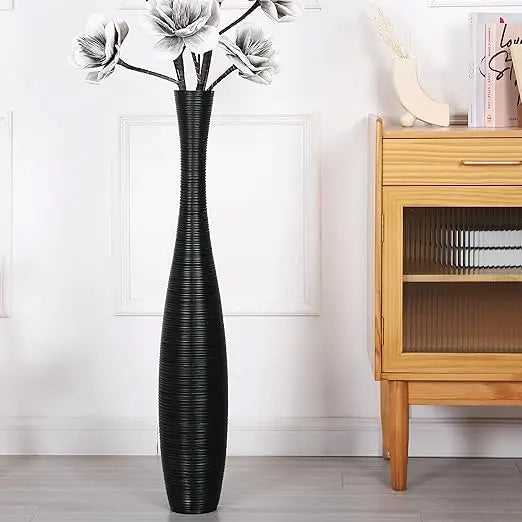Elegant Tall Black Resin Floor Vase, 34 inches