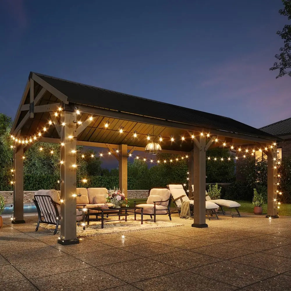 12 x 20 Outdoor Wood Gazebo, Hardtop, Wooden Pavilion