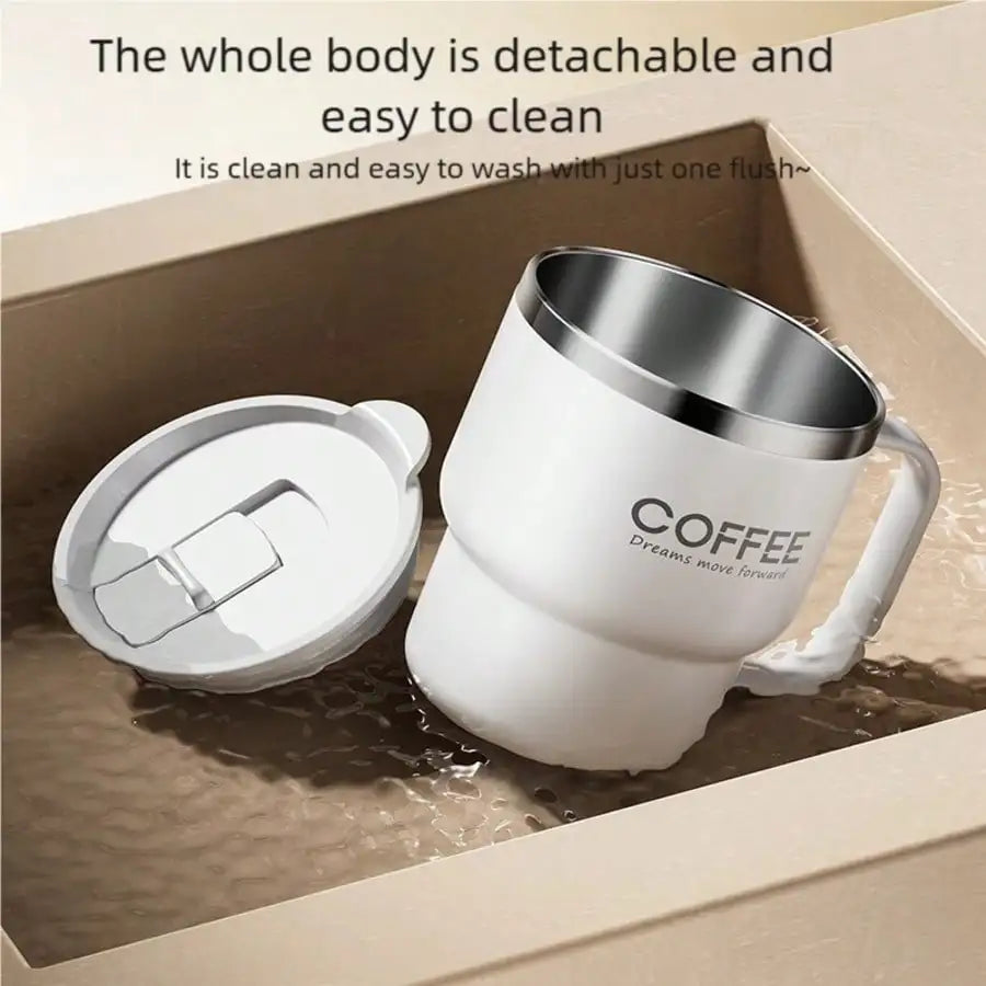 1pc 400Ml 304 Stainless Coffee Cup - Double-Wall Insulation & Spill-Proof Lid
