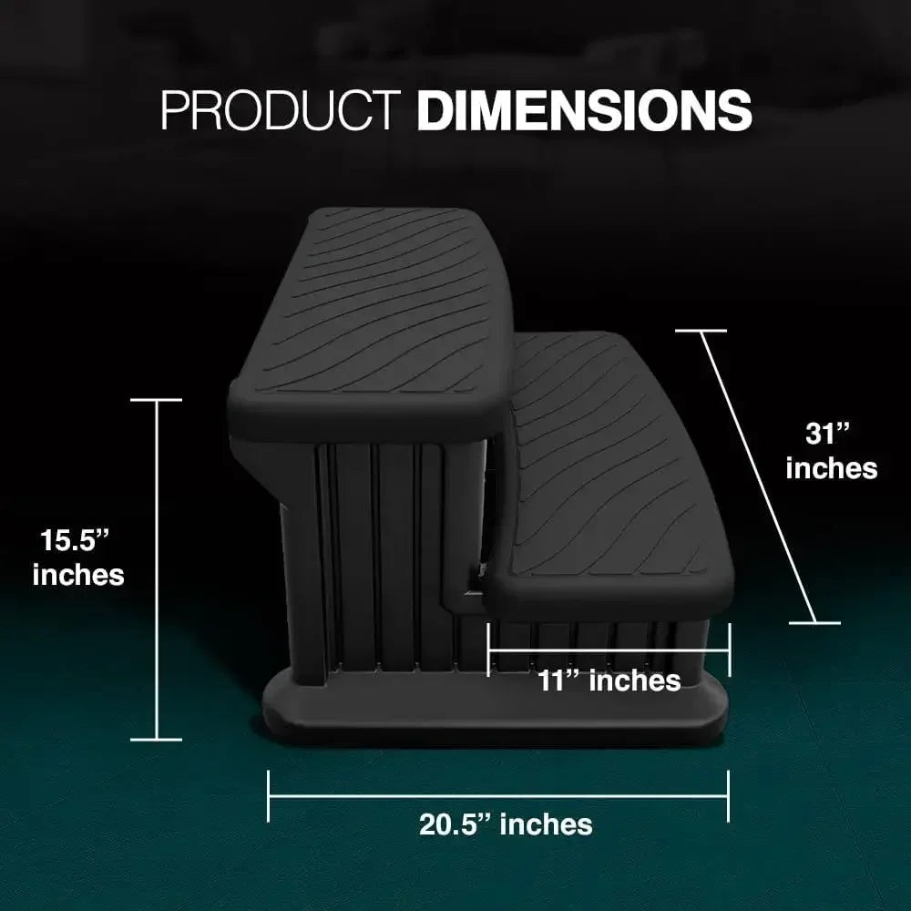 Outdoor Spa and Hot Tub Anti-Slip Steps with Support - Black