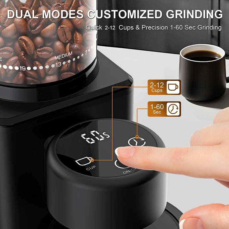 Automatic Conical Burr Coffee Grinder with 25 Precise Grind Settings 2-12 Cups