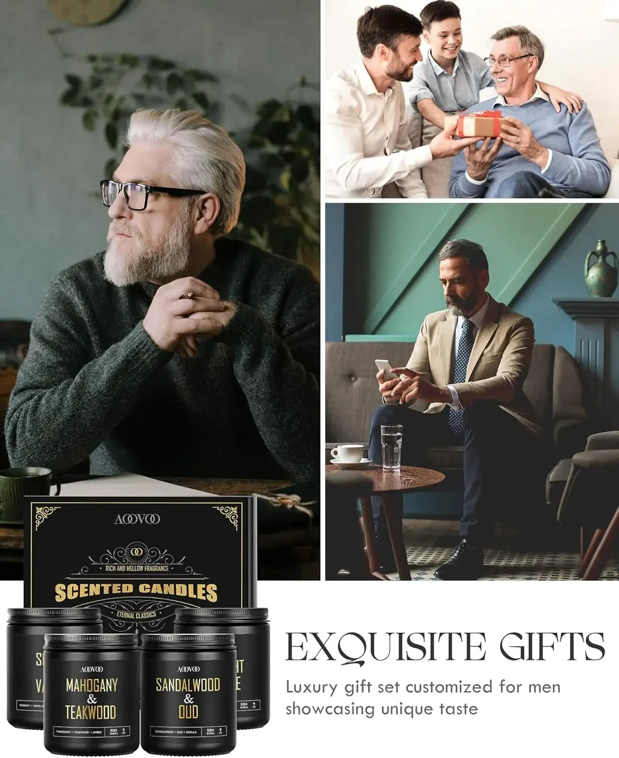 4 Pack Candles for Home Scented, 36oz Soy Wax, 200 Hour  Men Candle Set