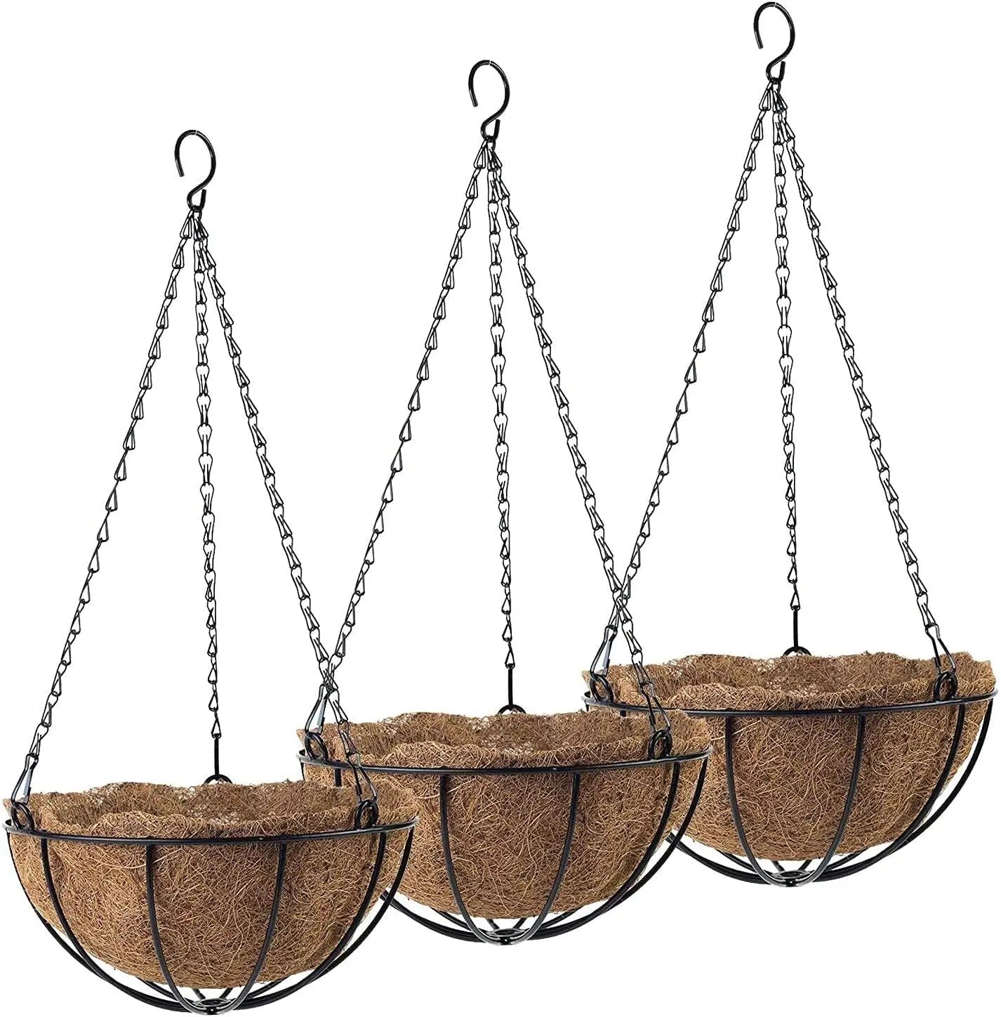 3 Pack 10" Metal Hanging Flower Pots with Coco Fiber Liners