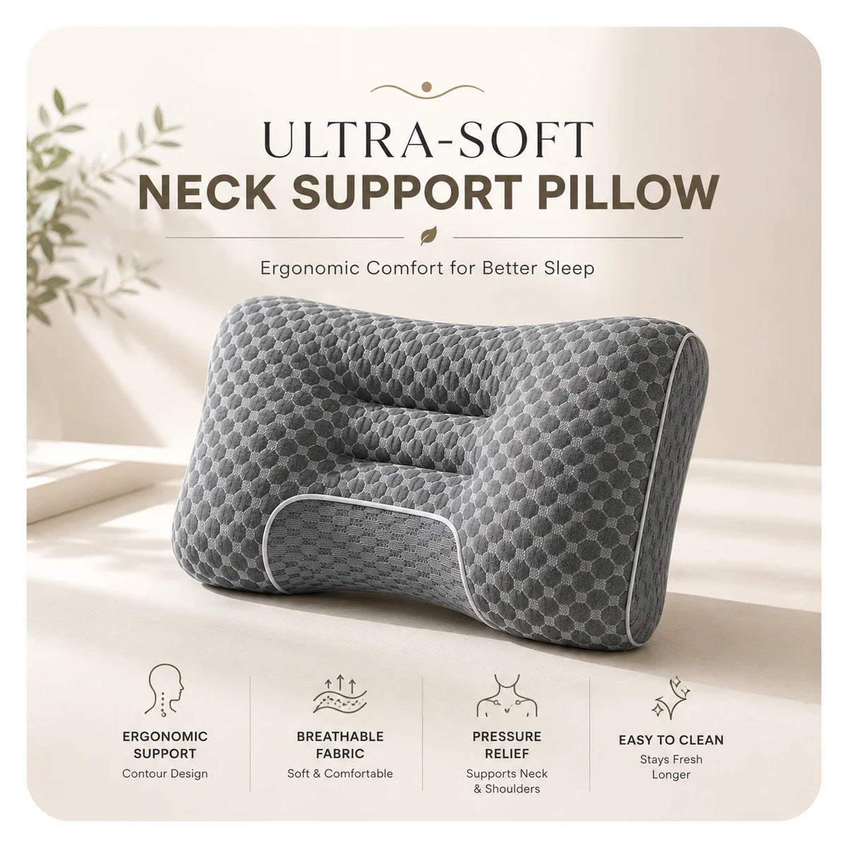 Ultra-Soft Ergonomic Neck Support Pillow, for Side, Back & Stomach Sleepers