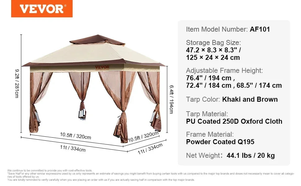 Portable Patio Gazebo Waterproof Collapsible Canopy Party Tent