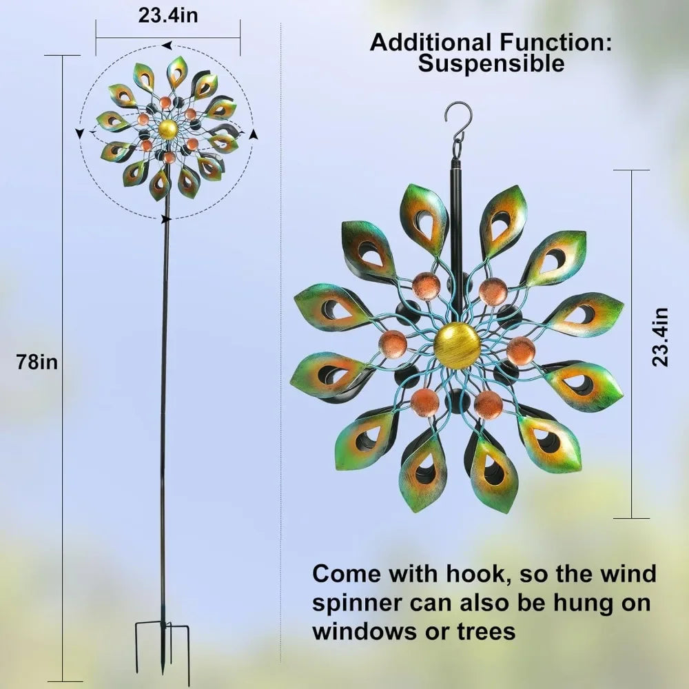 78 Inch Big Kinetic Wind Spinners with Garden Stake, Metal