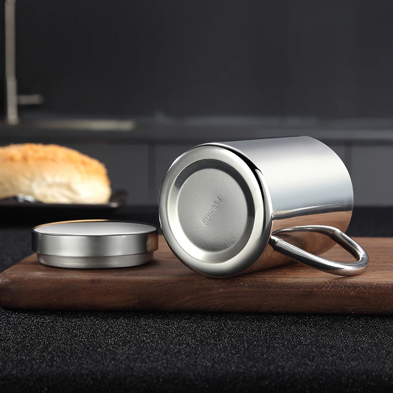 200ml-500ml Mug, 304 Stainless Steel Double Cover Coffee Mug, Beer Mug,