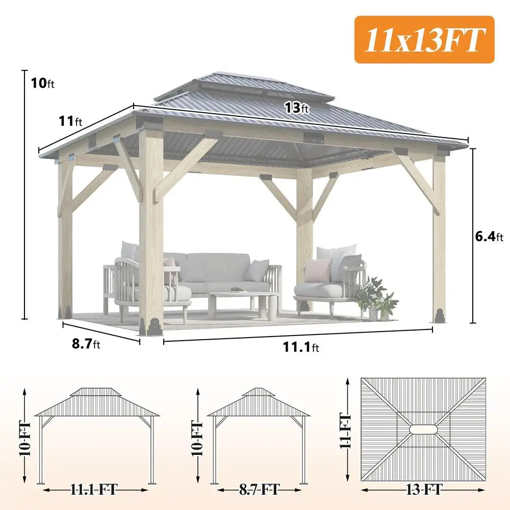 11x13 Outdoor Wooden Gazebo Patio Galvanized Steel , HeavyDuty