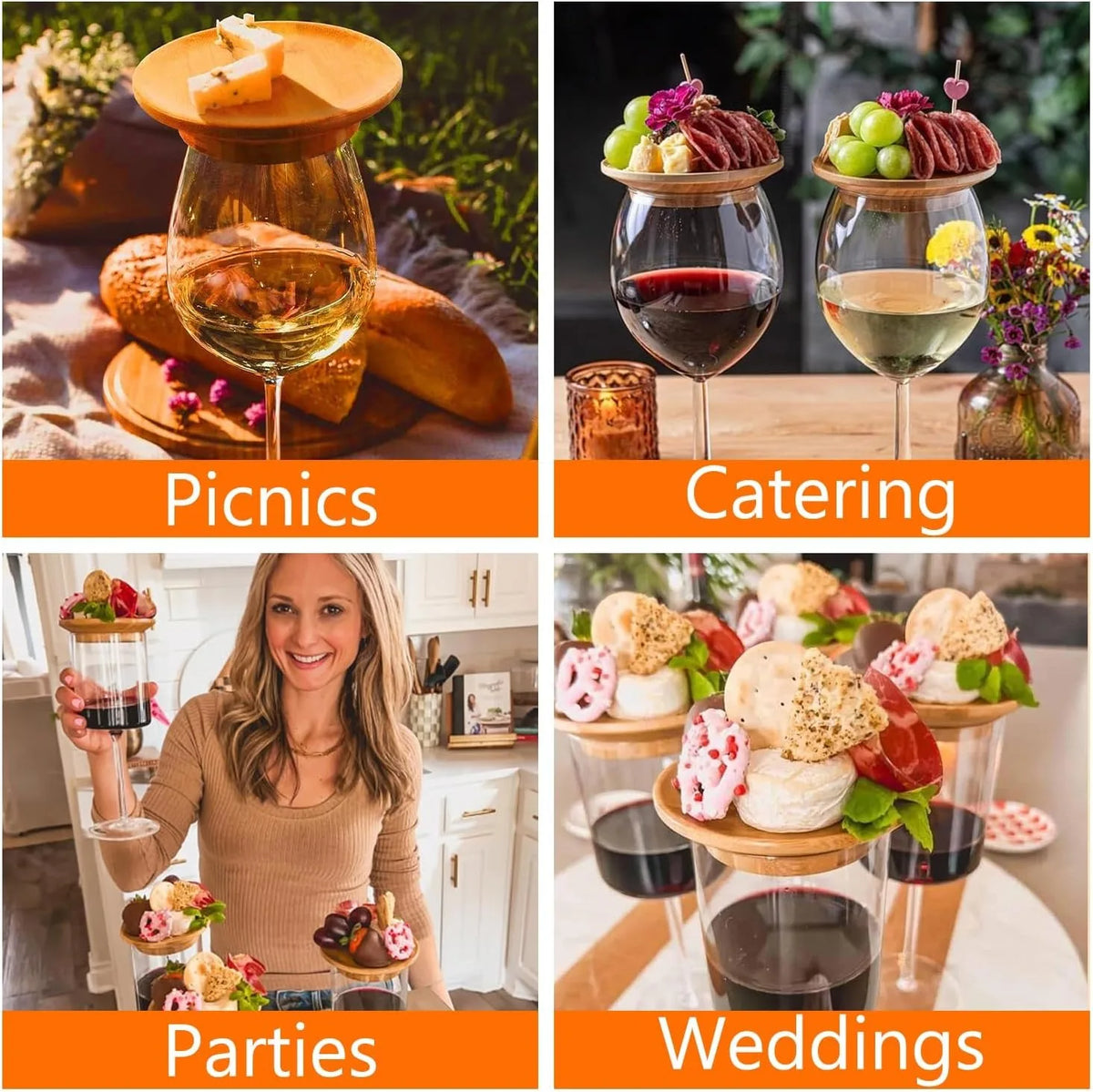 2 Pcs Bamboo Wine Glass Topper Coasters Plate, Charcuterie Board