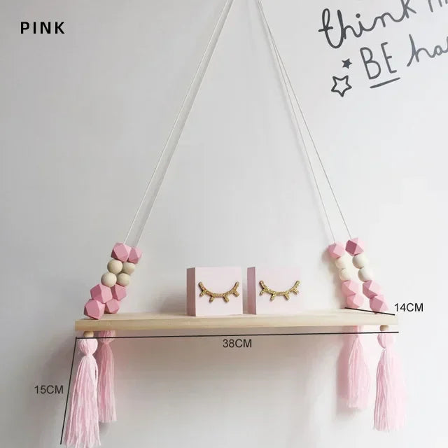 Nordic style colorful tassel wooden Wall Shelf Wall