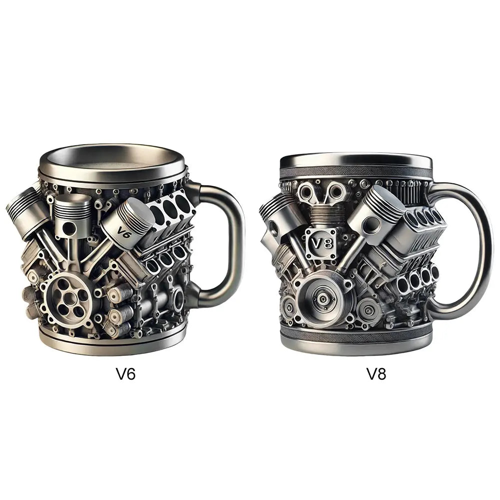 Unique Car Engine Coffee Mug 3d Engines Design Tea Cup Stainless Steel Cocktail Mug 450ml Capacity Tea Cup Car Enthusiast Gifts