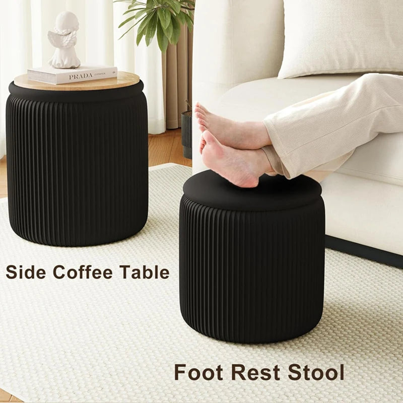 Round Ottoman  Pouf with Storage Space