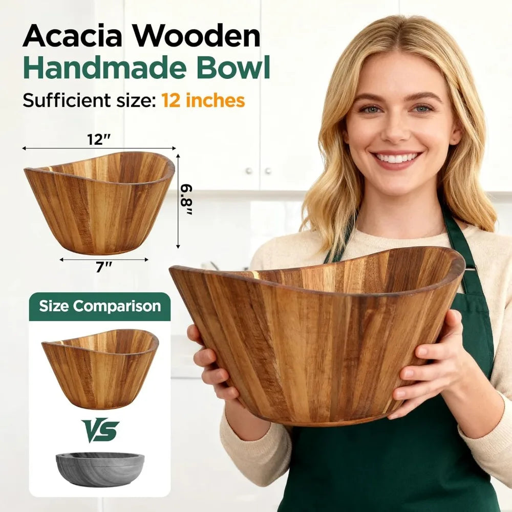 12" Acacia Wood Serving Bowl -