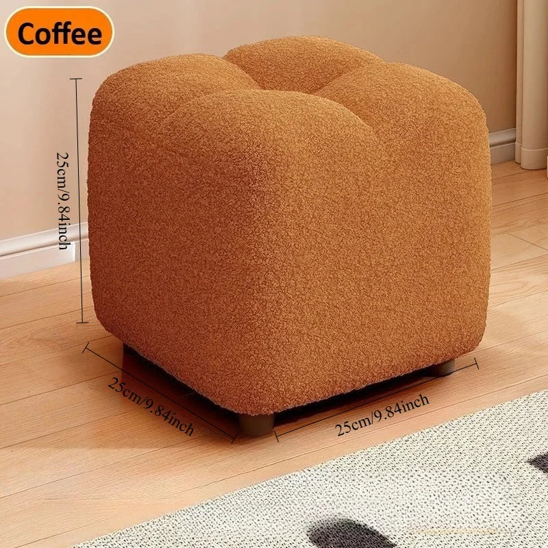 Lambs Wool Small Pouf Stool - Plush Sitting Cushion for Sofa