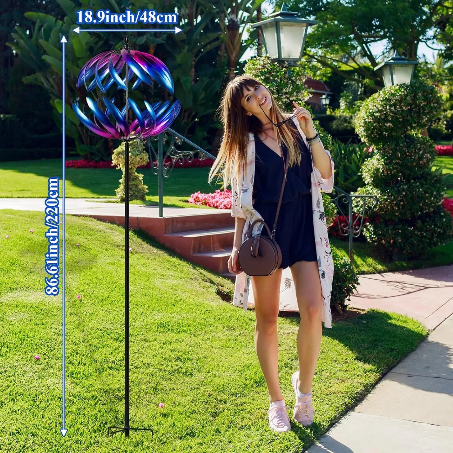 Kinetic Garden Wind Spinner, Double-Layer Metal Art
