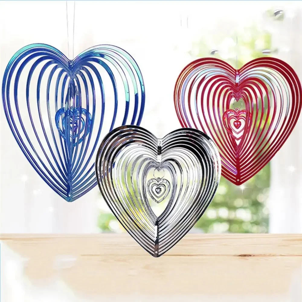 Metal Wind Chime Beating Heart Love Rotating Wind Chime