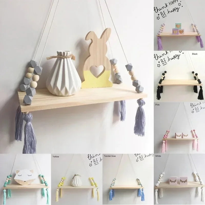 Nordic style colorful tassel wooden Wall Shelf Wall
