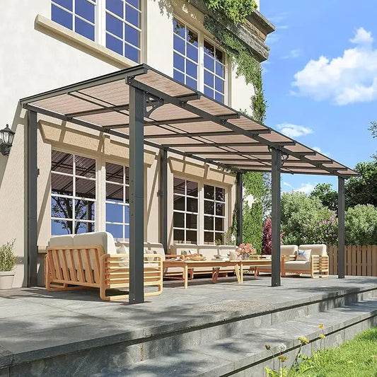 10x16FT Lean To Gazebo, Hardtop Metal Pergola