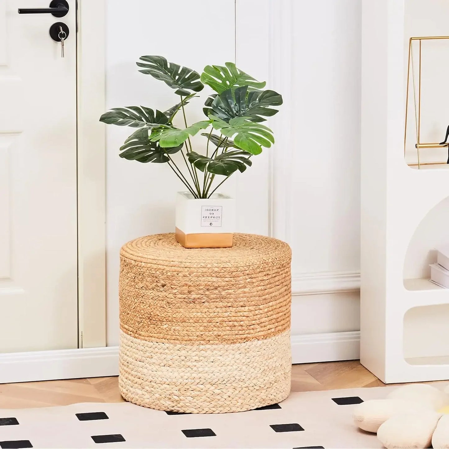 Round Pouf Ottoman Natural Seagrass Pouf Footrest