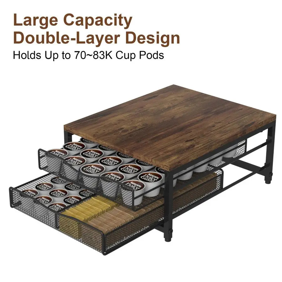 Pod Holder For Counter, Wooden K Cup Holder with Sliding Drawer
