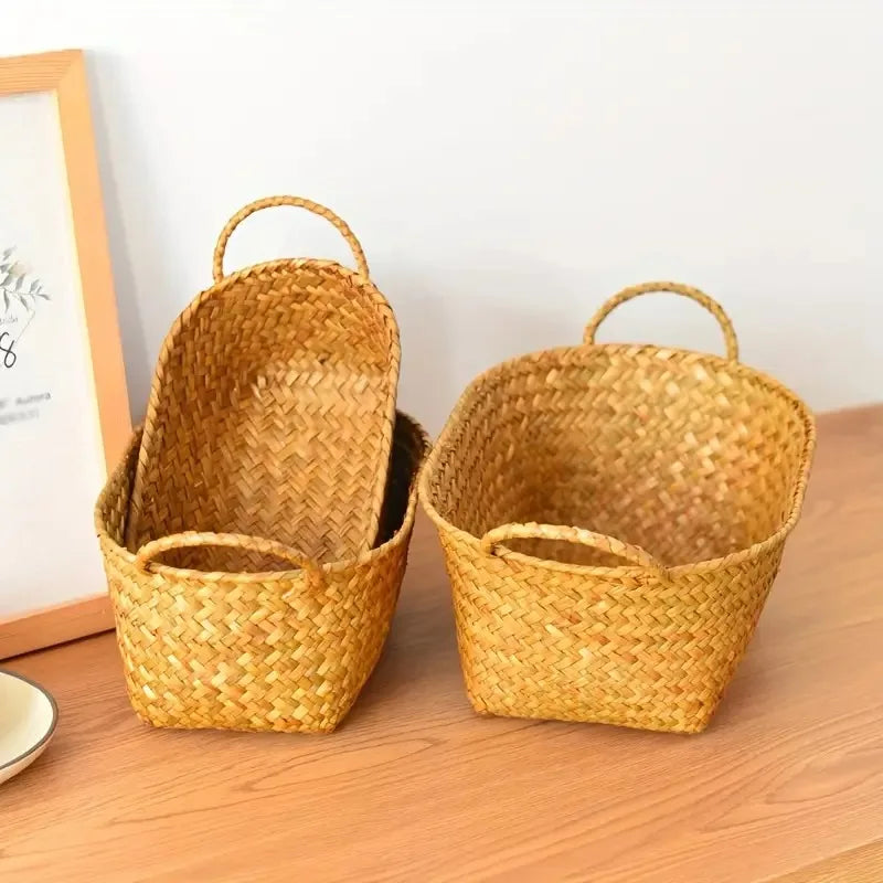Woven Storage Basket  Double-Handled Rattan Basket