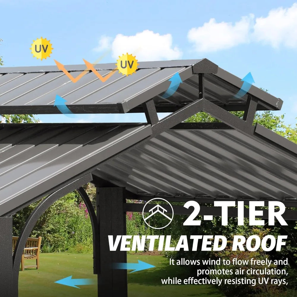 8x5FT Hardtop Grill Gazebo, w/Double Galvanized Steel Roof