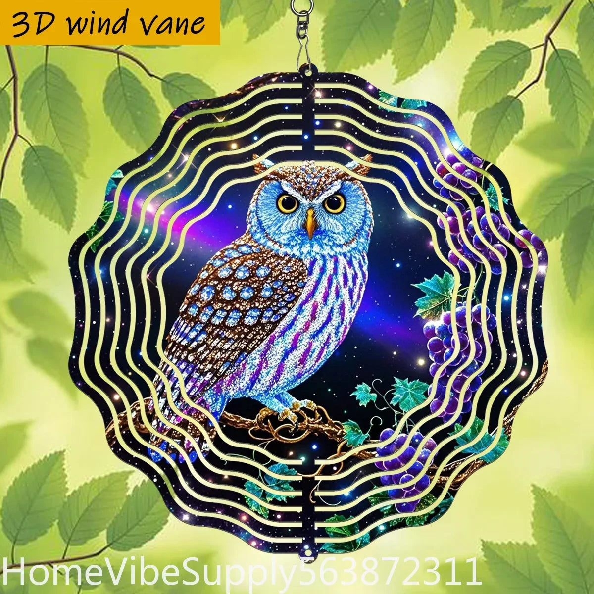 3D Owl Kaleidoscope Metal Wind Spinner Wind Chime 360°