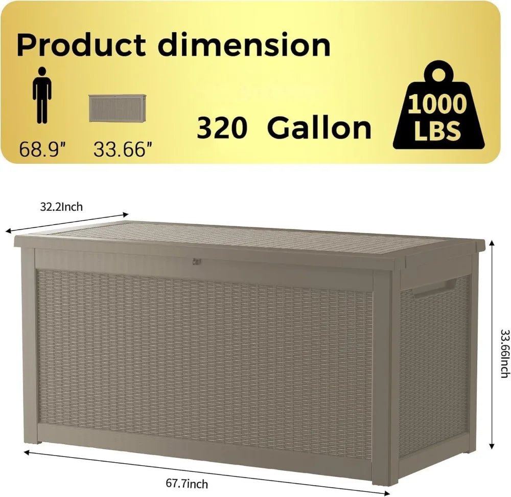320 Gallon Outdoor Storage Box Waterproof Lockable Resin