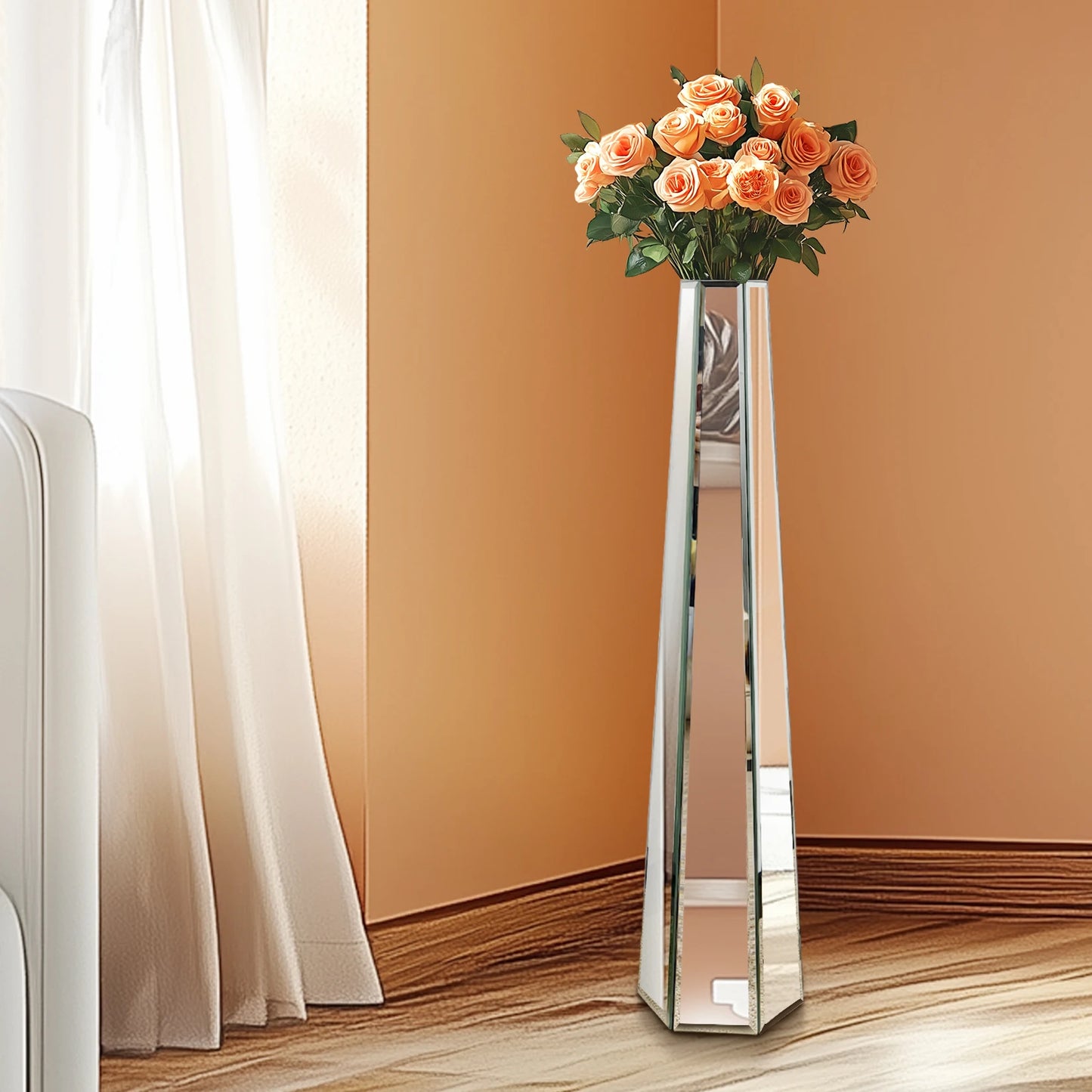 30 Inch Tall Modern Floor Vase Mirrored Glass