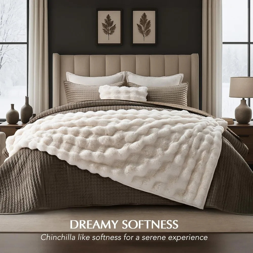 Ultra Soft Luxury Fluffy Faux Rabbit Fur -Thick Warm Bubble Throw