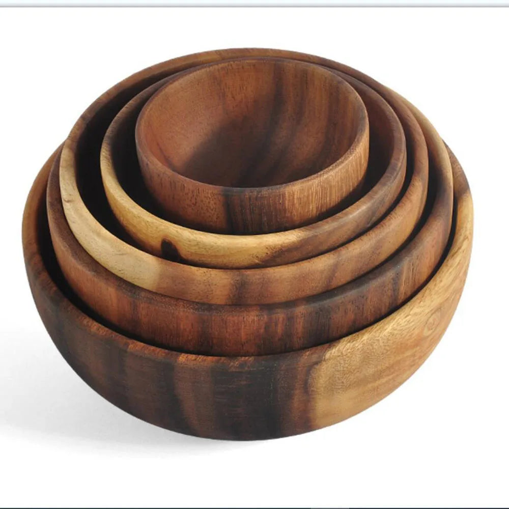 1Pcs Salad Bowl Natural Acacia Wood Handmade