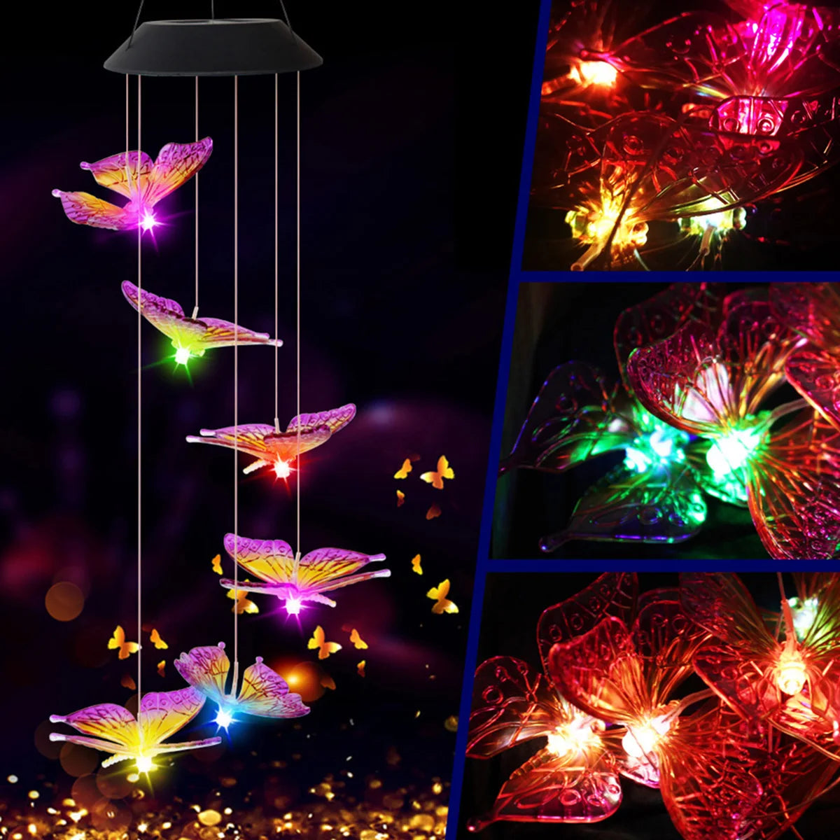 Solar Butterfly Wind Chimes, Color Changing Lights