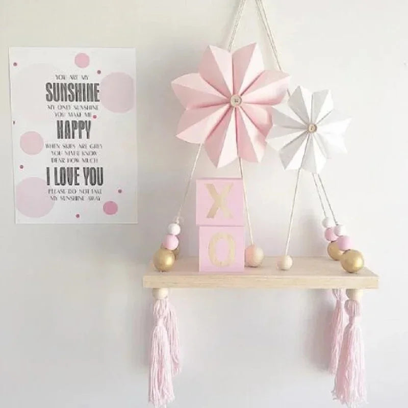 Nordic style colorful tassel wooden Wall Shelf Wall