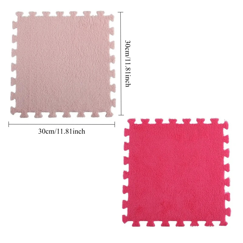 48PCS Plush Puzzle Foam Mat, Rose Red & Pink, Area Rug