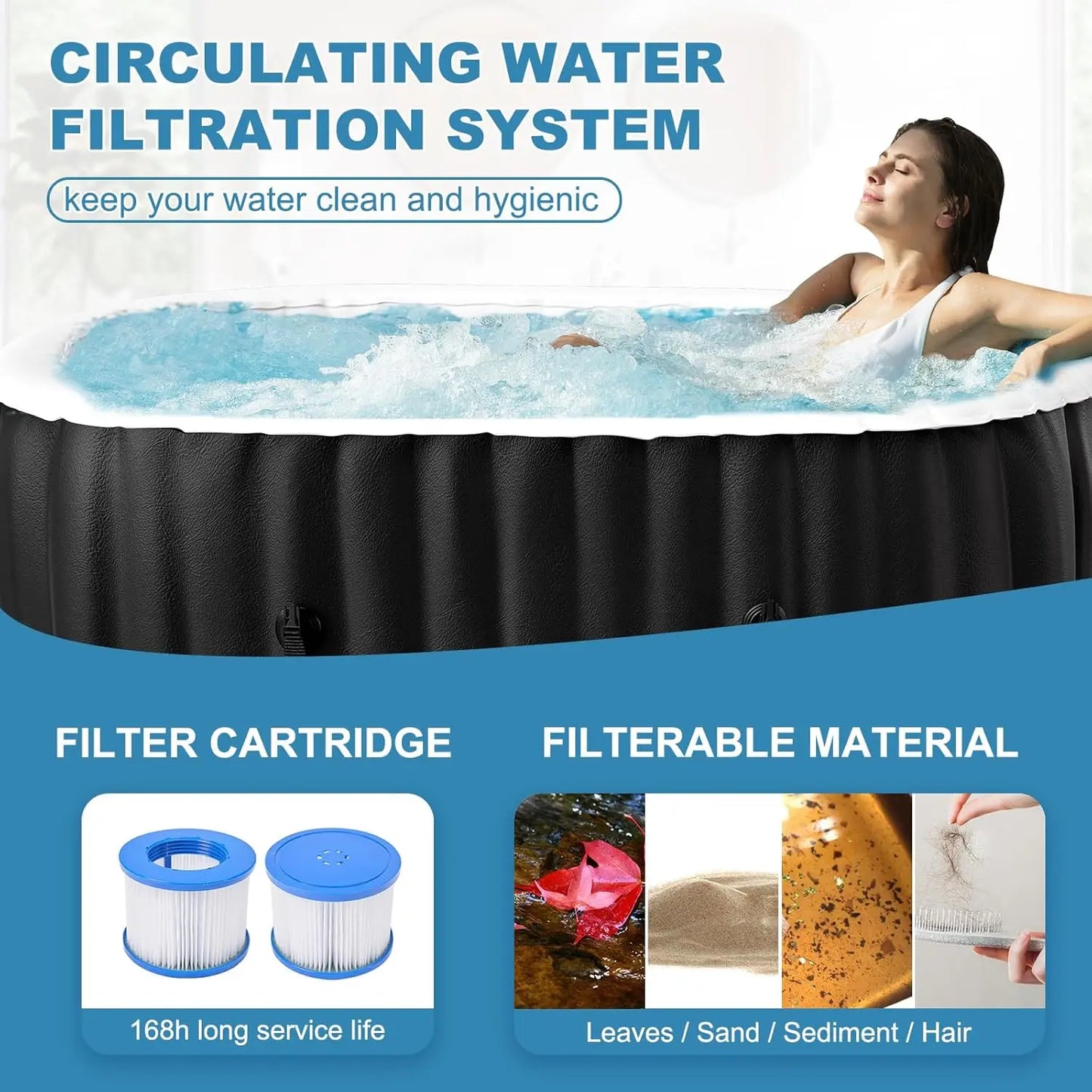 Inflatable Hot Tub - 2 Person, Portable Blow Up Spa 90 Soothing Bubble Air