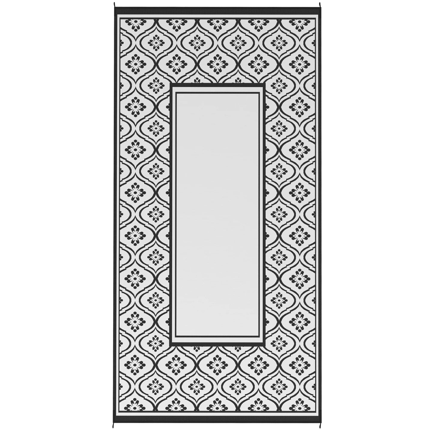 Outdoor Rug, 9' x 18' Floor Mat, Black White Gourd Border