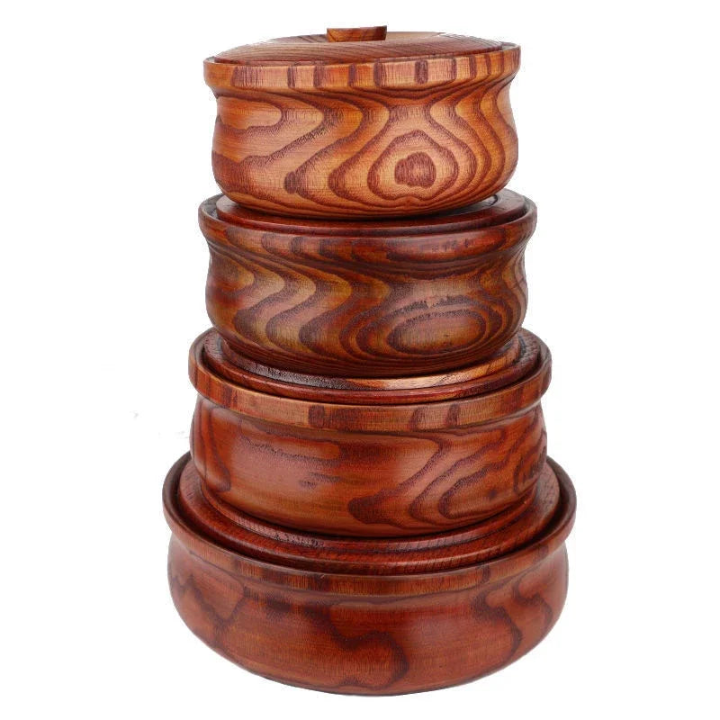 Solid Wooden Bowl with Lid Wooden Salad Bowl